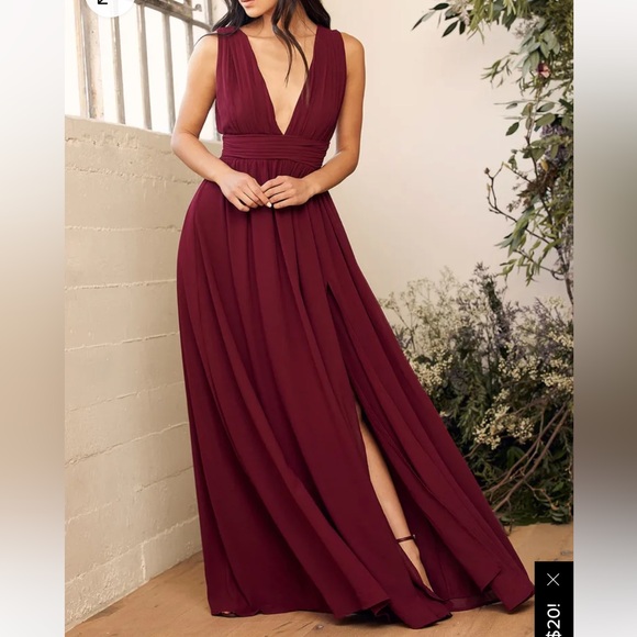 Lulus Heavenly Hues Burgundy Maxi Dress, Large - Picture 1 of 4